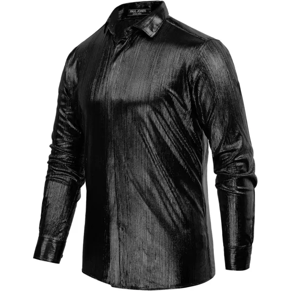 PJ PAUL JONES Men's 70s Disco Shirts Luxury Metallic Sequins Button Down Long Sleeve Party Shirt Nightclub Costume Tops