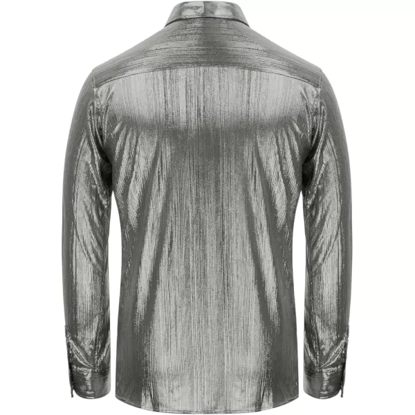 PJ PAUL JONES Men's 70s Disco Shirts Luxury Metallic Sequins Button Down Long Sleeve Party Shirt Nightclub Costume Tops
