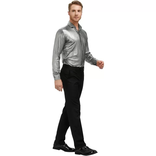 PJ PAUL JONES Men's 70s Disco Shirts Luxury Metallic Sequins Button Down Long Sleeve Party Shirt Nightclub Costume Tops