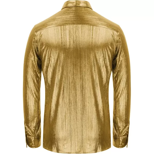 PJ PAUL JONES Men's 70s Disco Shirts Luxury Metallic Sequins Button Down Long Sleeve Party Shirt Nightclub Costume Tops