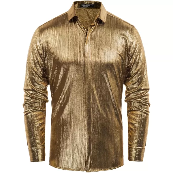 PJ PAUL JONES Men's 70s Disco Shirts Luxury Metallic Sequins Button Down Long Sleeve Party Shirt Nightclub Costume Tops