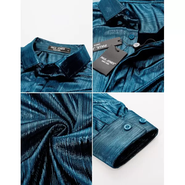PJ PAUL JONES Men's 70s Disco Shirts Luxury Metallic Sequins Button Down Long Sleeve Party Shirt Nightclub Costume Tops