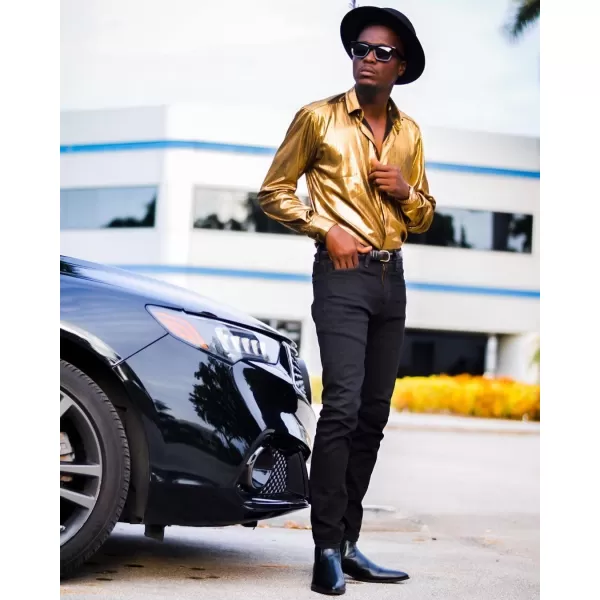 PJ PAUL JONES Men's 70s Disco Shirts Luxury Metallic Sequins Button Down Long Sleeve Party Shirt Nightclub Costume Tops
