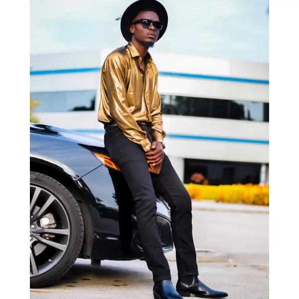 PJ PAUL JONES Men's 70s Disco Shirts Luxury Metallic Sequins Button Down Long Sleeve Party Shirt Nightclub Costume Tops