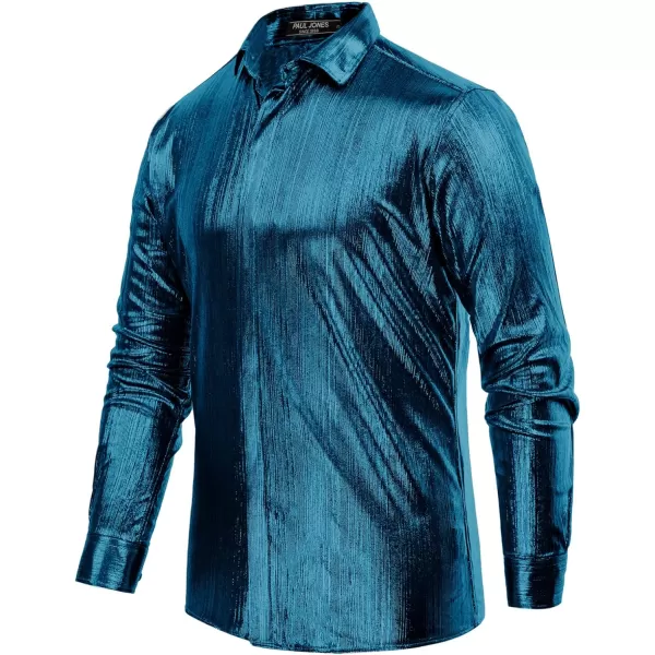 PJ PAUL JONES Men's 70s Disco Shirts Luxury Metallic Sequins Button Down Long Sleeve Party Shirt Nightclub Costume Tops