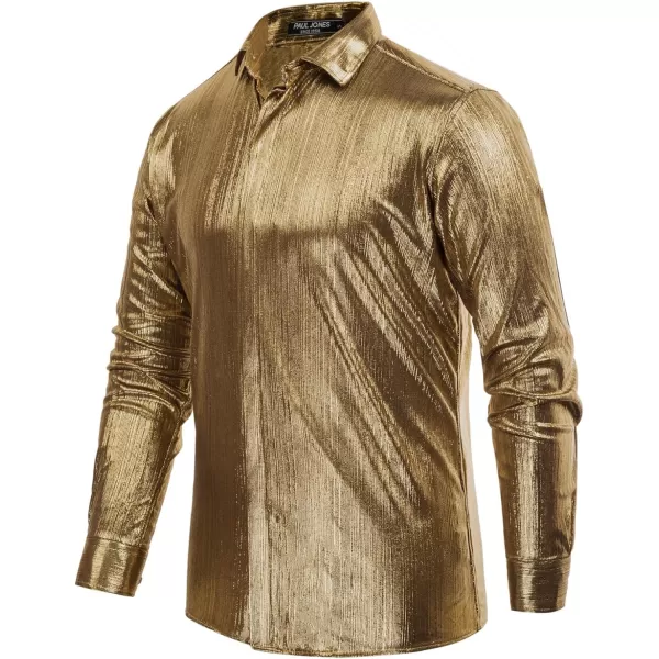 PJ PAUL JONES Men's 70s Disco Shirts Luxury Metallic Sequins Button Down Long Sleeve Party Shirt Nightclub Costume Tops
