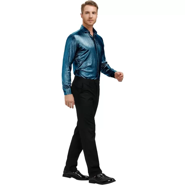 PJ PAUL JONES Men's 70s Disco Shirts Luxury Metallic Sequins Button Down Long Sleeve Party Shirt Nightclub Costume Tops
