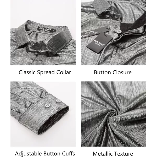 PJ PAUL JONES Men's 70s Disco Shirts Luxury Metallic Sequins Button Down Long Sleeve Party Shirt Nightclub Costume Tops