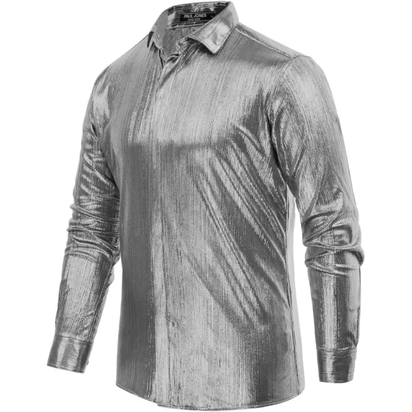 PJ PAUL JONES Men's 70s Disco Shirts Luxury Metallic Sequins Button Down Long Sleeve Party Shirt Nightclub Costume Tops