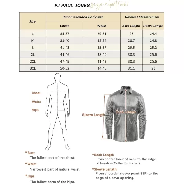 PJ PAUL JONES Men's 70s Disco Shirts Luxury Metallic Sequins Button Down Long Sleeve Party Shirt Nightclub Costume Tops