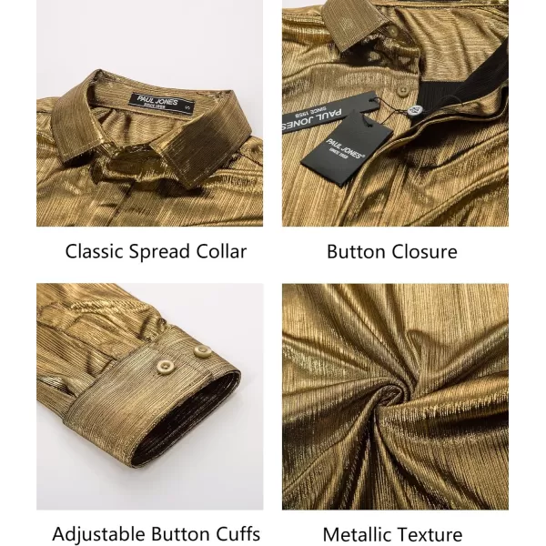 PJ PAUL JONES Men's 70s Disco Shirts Luxury Metallic Sequins Button Down Long Sleeve Party Shirt Nightclub Costume Tops