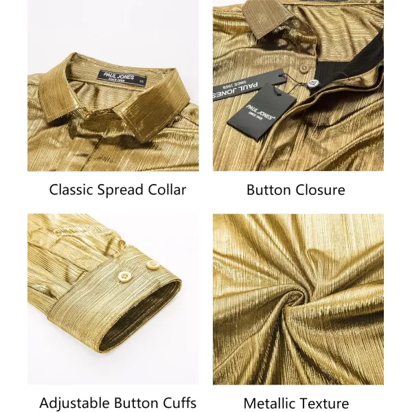 PJ PAUL JONES Men's 70s Disco Shirts Luxury Metallic Sequins Button Down Long Sleeve Party Shirt Nightclub Costume Tops