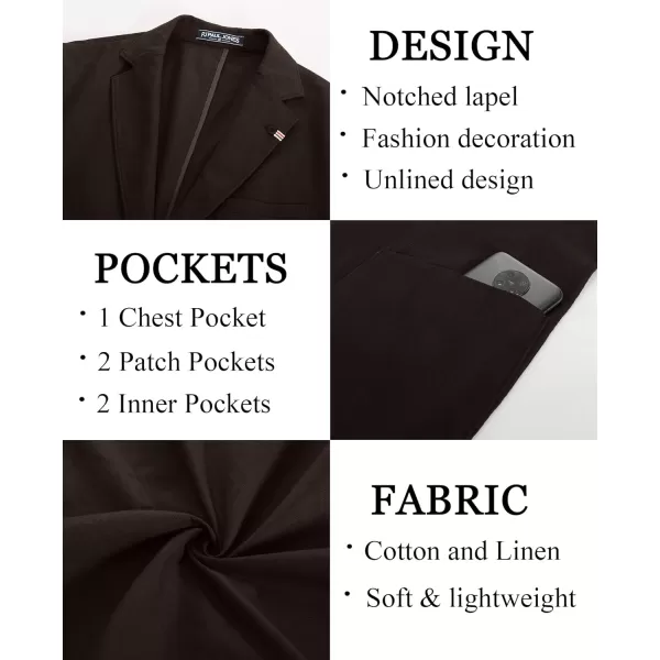 PJ PAUL JONES Mens Blazer Casual Cotton-Linen Sport Coat Lightweight 2 Button Unlined Suit Jackets
