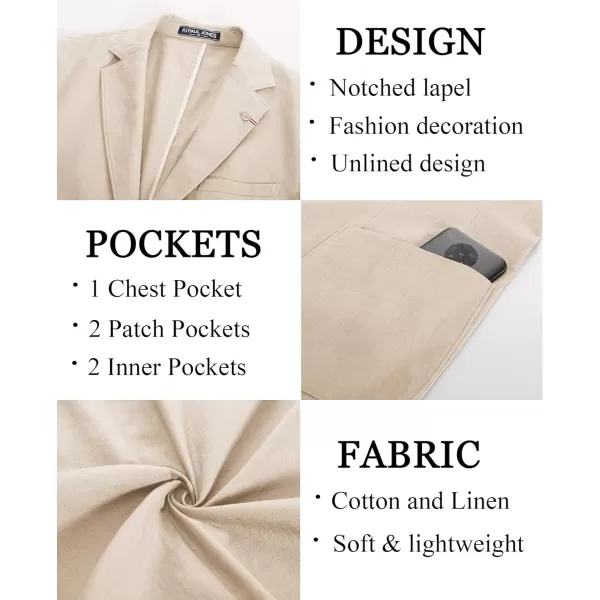 PJ PAUL JONES Mens Blazer Casual Cotton-Linen Sport Coat Lightweight 2 Button Unlined Suit Jackets
