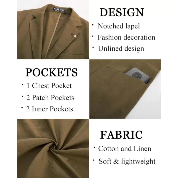 PJ PAUL JONES Mens Blazer Casual Cotton-Linen Sport Coat Lightweight 2 Button Unlined Suit Jackets