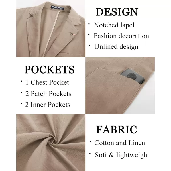 PJ PAUL JONES Mens Blazer Casual Cotton-Linen Sport Coat Lightweight 2 Button Unlined Suit Jackets