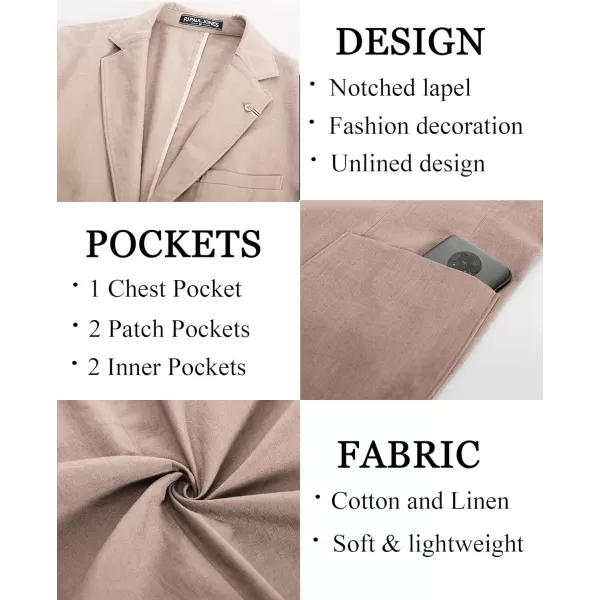 PJ PAUL JONES Mens Blazer Casual Cotton-Linen Sport Coat Lightweight 2 Button Unlined Suit Jackets