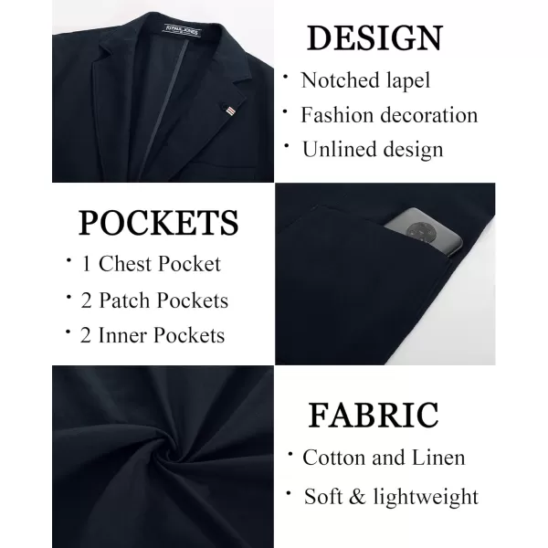PJ PAUL JONES Mens Blazer Casual Cotton-Linen Sport Coat Lightweight 2 Button Unlined Suit Jackets