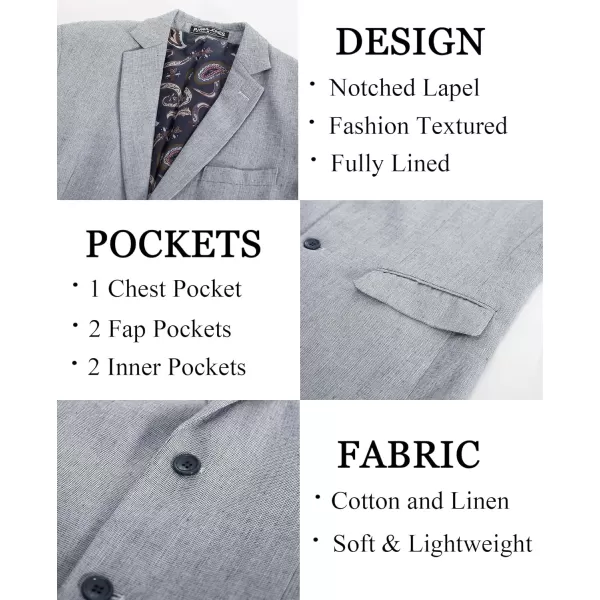 PJ PAUL JONES Mens Blazer Casual Two Button Cotton-Linen Sport Coat Lightweight Plaid Suit Jackets