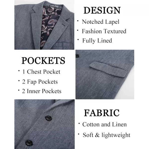 PJ PAUL JONES Mens Blazer Casual Two Button Cotton-Linen Sport Coat Lightweight Plaid Suit Jackets
