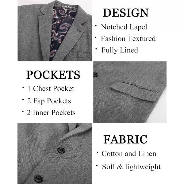 PJ PAUL JONES Mens Blazer Casual Two Button Cotton-Linen Sport Coat Lightweight Plaid Suit Jackets