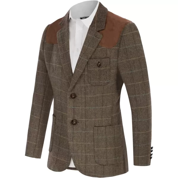 PJ PAUL JONES Men's Blazer Herringbone Tweed Sport Coats Two Button Wool Blend Formal Jacket)