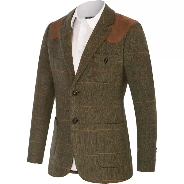 PJ PAUL JONES Men's Blazer Herringbone Tweed Sport Coats Two Button Wool Blend Formal Jacket)
