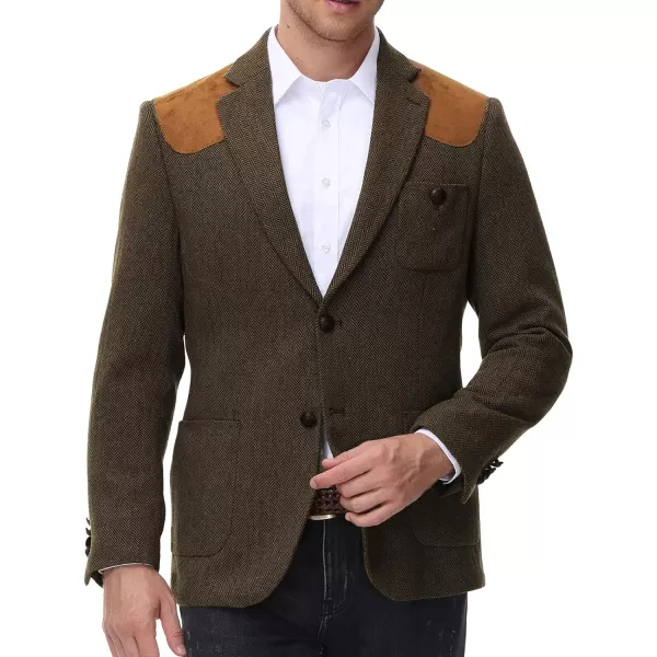 PJ PAUL JONES Men's Blazer Herringbone Tweed Sport Coats Two Button Wool Blend Formal Jacket