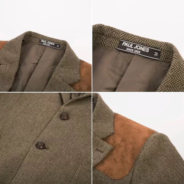 PJ PAUL JONES Men's Blazer Herringbone Tweed Sport Coats Two Button Wool Blend Formal Jacket