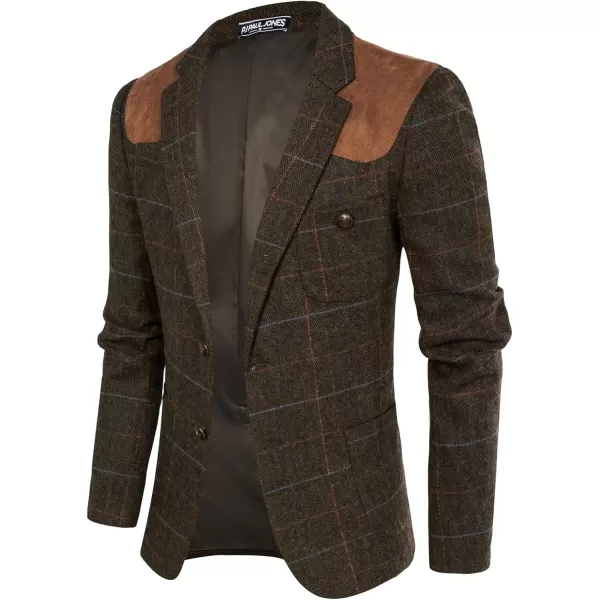 PJ PAUL JONES Men's Blazer Herringbone Tweed Sport Coats Two Button Wool Blend Formal Jacket