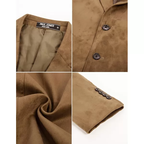 PJ PAUL JONES Mens Blazer Jacket Faux Leather Suit Jacket Casual 2 Buttons Suede Sport Blazer Coat with Pockets