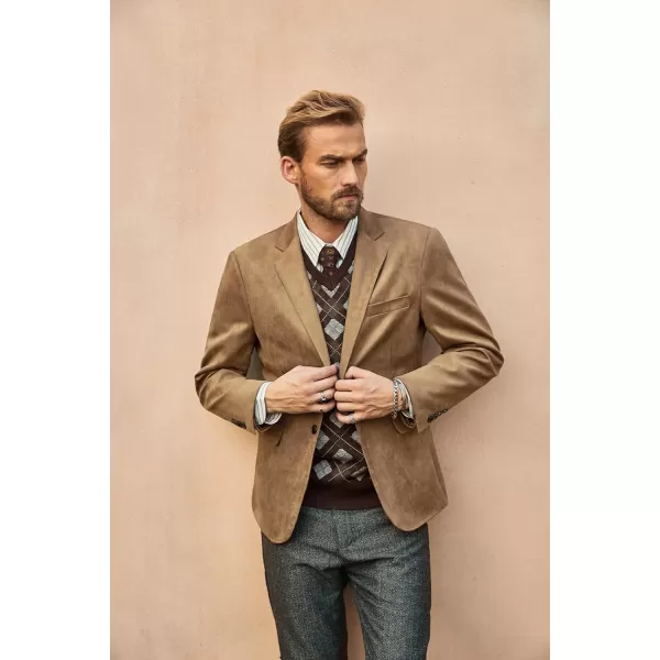 PJ PAUL JONES Mens Blazer Jacket Faux Leather Suit Jacket Casual 2 Buttons Suede Sport Blazer Coat with Pockets