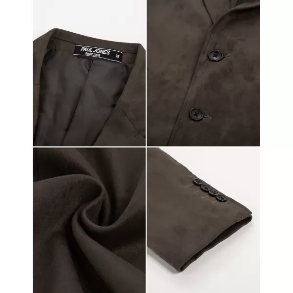PJ PAUL JONES Mens Blazer Jacket Faux Leather Suit Jacket Casual 2 Buttons Suede Sport Blazer Coat with Pockets