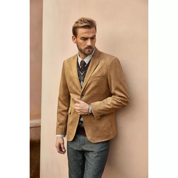 PJ PAUL JONES Mens Blazer Jacket Faux Leather Suit Jacket Casual 2 Buttons Suede Sport Blazer Coat with Pockets