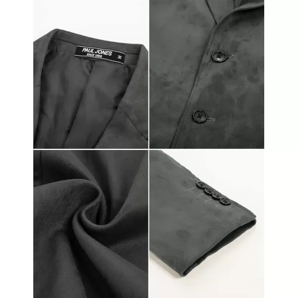 PJ PAUL JONES Mens Blazer Jacket Faux Leather Suit Jacket Casual 2 Buttons Suede Sport Blazer Coat with Pockets