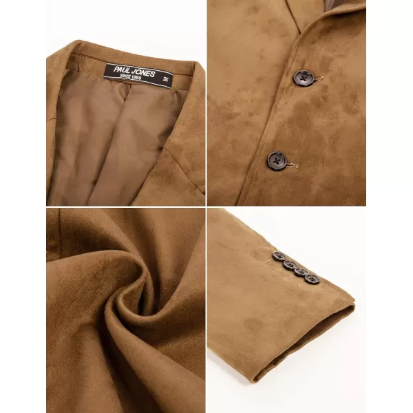 PJ PAUL JONES Mens Blazer Jacket Faux Leather Suit Jacket Casual 2 Buttons Suede Sport Blazer Coat with Pockets