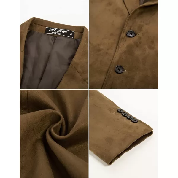 PJ PAUL JONES Mens Blazer Jacket Faux Leather Suit Jacket Casual 2 Buttons Suede Sport Blazer Coat with Pockets
