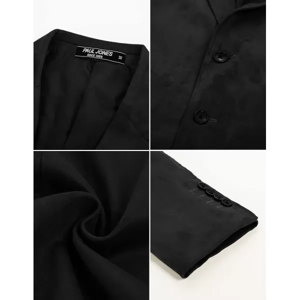 PJ PAUL JONES Mens Blazer Jacket Faux Leather Suit Jacket Casual 2 Buttons Suede Sport Blazer Coat with Pockets