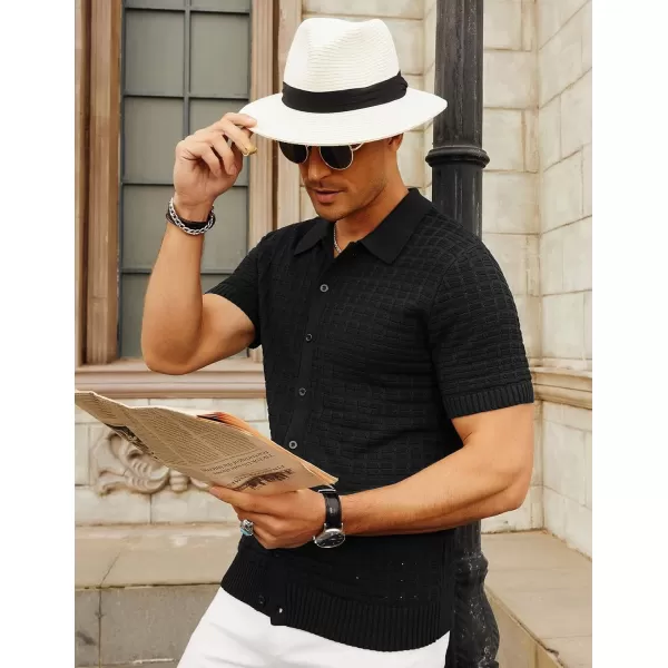 PJ PAUL JONES Mens Breathable Knitting Polo Shirts Textured Short Sleeve Golf Polo Shirts