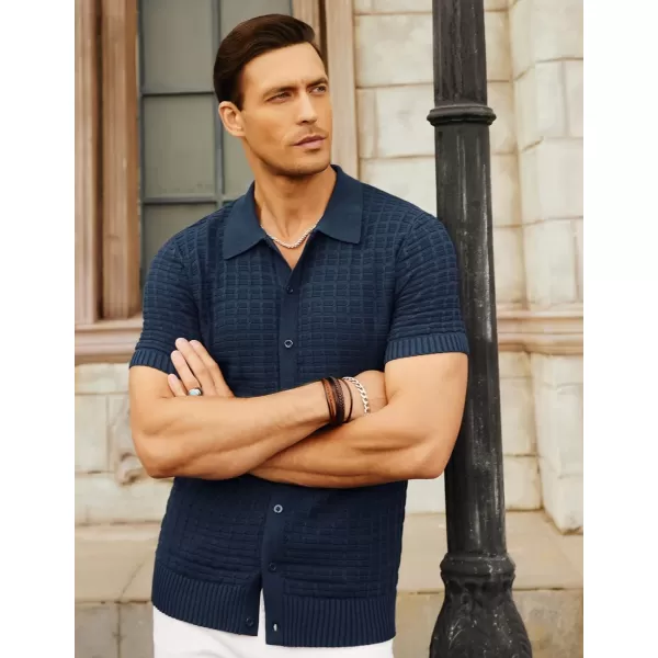 PJ PAUL JONES Mens Breathable Knitting Polo Shirts Textured Short Sleeve Golf Polo Shirts