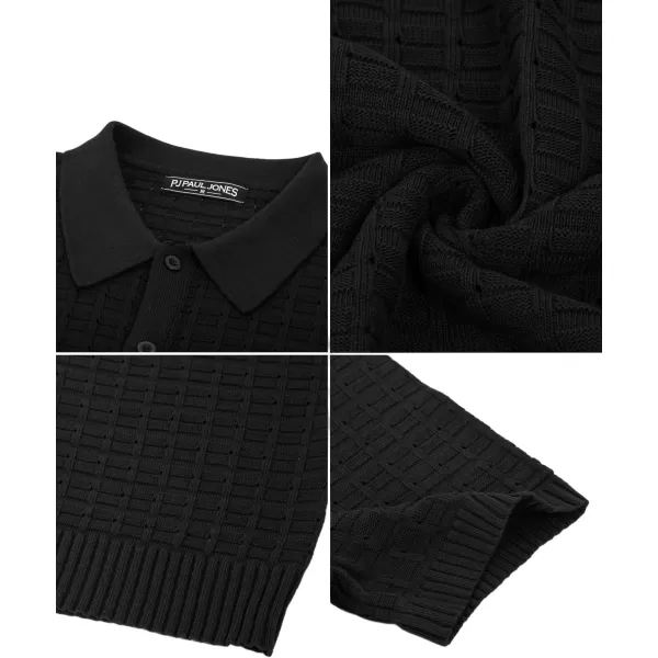 PJ PAUL JONES Mens Breathable Knitting Polo Shirts Textured Short Sleeve Golf Polo Shirts