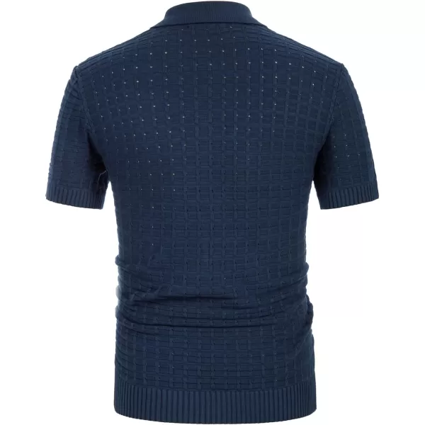 PJ PAUL JONES Mens Breathable Knitting Polo Shirts Textured Short Sleeve Golf Polo Shirts