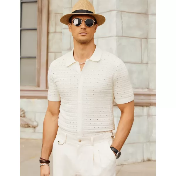 PJ PAUL JONES Mens Breathable Knitting Polo Shirts Textured Short Sleeve Golf Polo Shirts