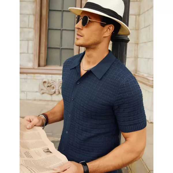 PJ PAUL JONES Mens Breathable Knitting Polo Shirts Textured Short Sleeve Golf Polo Shirts