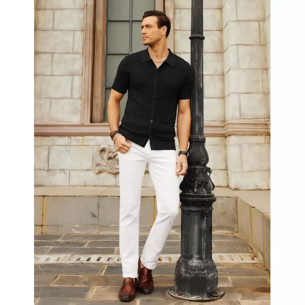 PJ PAUL JONES Mens Breathable Knitting Polo Shirts Textured Short Sleeve Golf Polo Shirts