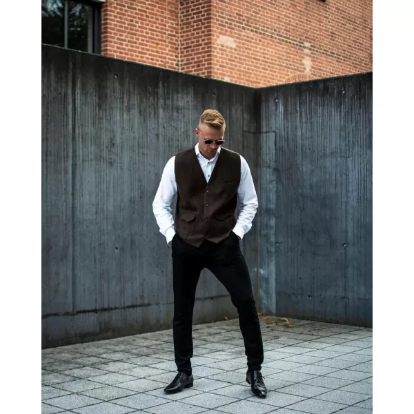 PJ PAUL JONES Men's British Herringbone Tweed Vest Casual Wool Blend Waistcoat with Pockets