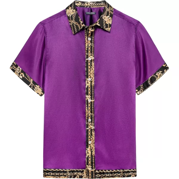 PJ PAUL JONES Mens Button Down Shirt Casual Stretch Satin Silk Shirts Hawaiian Beach Shirts