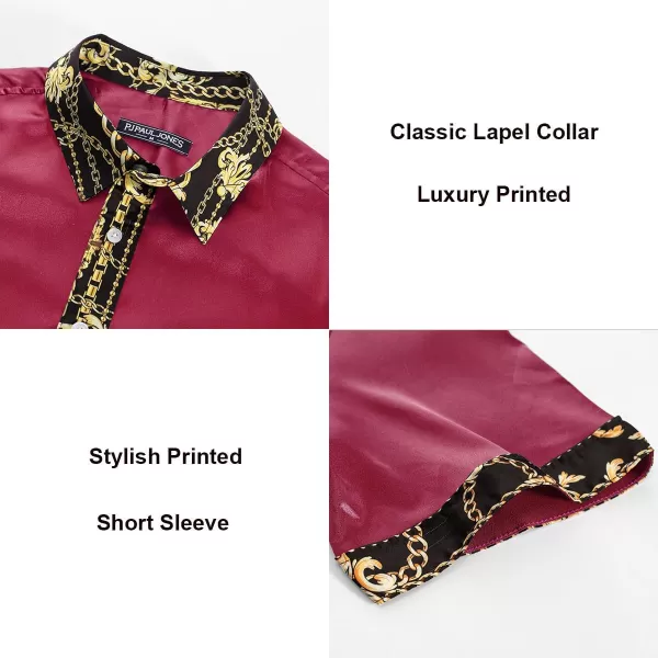 PJ PAUL JONES Mens Button Down Shirt Casual Stretch Satin Silk Shirts Hawaiian Beach Shirts