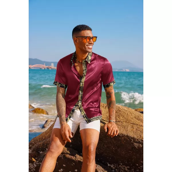 PJ PAUL JONES Mens Button Down Shirt Casual Stretch Satin Silk Shirts Hawaiian Beach Shirts