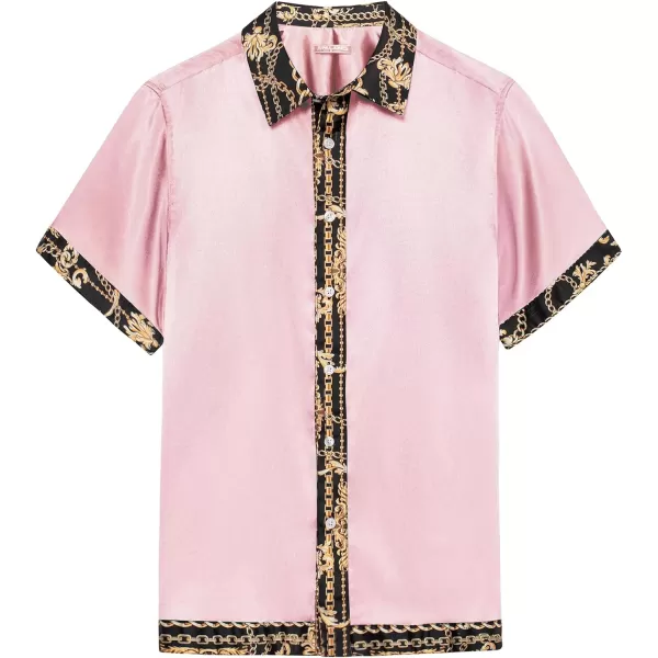 PJ PAUL JONES Mens Button Down Shirt Casual Stretch Satin Silk Shirts Hawaiian Beach Shirts